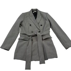 Mango MNG Houndstooth Belted Double Breasted Short Coat Size 8‎ Preppy Career